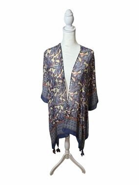 BOHO Navy & Pink  Floral Kimono Cardigan. OS. Boho Chic. Layering.